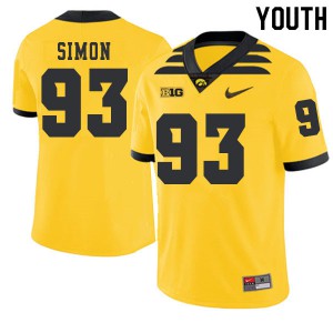 Youth Iowa Hawkeyes Brandon Simon #93 College 2019 Alternate Gold Jerseys 271485-705