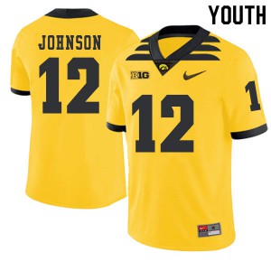 Youth Iowa Hawkeyes D.J. Johnson #12 Stitched Gold 2019 Alternate Jerseys 150727-405