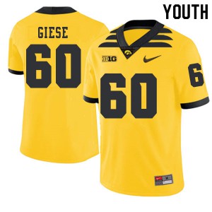 Youth Iowa Hawkeyes Jacob Giese #60 2019 Alternate Football Gold Jerseys 312644-419