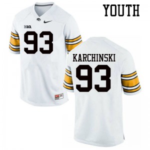 Youth Iowa Hawkeyes Jake Karchinski #93 Player White Jerseys 932892-627