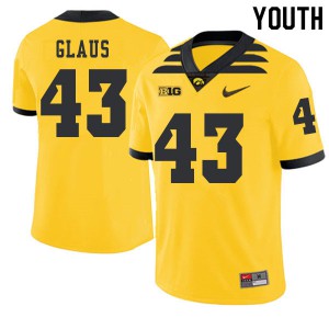 Youth Iowa Hawkeyes Keegan Glaus #43 Gold 2019 Alternate Embroidery Jersey 664079-920