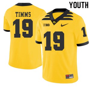 Youth Iowa Hawkeyes Mike Timms #19 Official Gold 2019 Alternate Jerseys 992071-764
