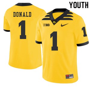 Youth Iowa Hawkeyes Nolan Donald #1 2019 Alternate Gold Stitched Jerseys 730545-958