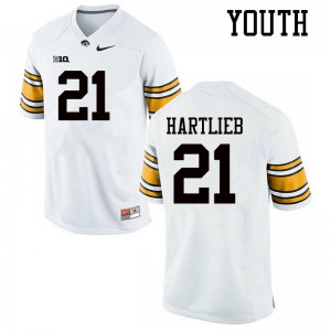 Youth Iowa Hawkeyes Thomas Hartlieb #21 Official White Jersey 204118-193