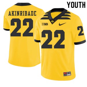 Youth Iowa Hawkeyes Toks Akinribade #22 2019 Alternate Embroidery Gold Jerseys 203339-160