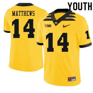 Youth Iowa Hawkeyes Quavon Matthews #14 Official Gold Jersey 275821-807